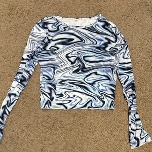SHEIN Blue and Black Marble Long Sleeve Top